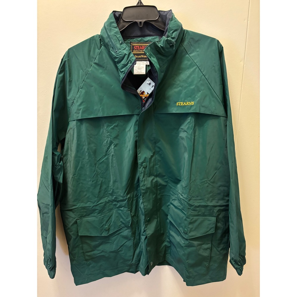 Stearns Dry Wear Rainjammer Jacket Mens Large Green Raincoat Model 8176 NWT